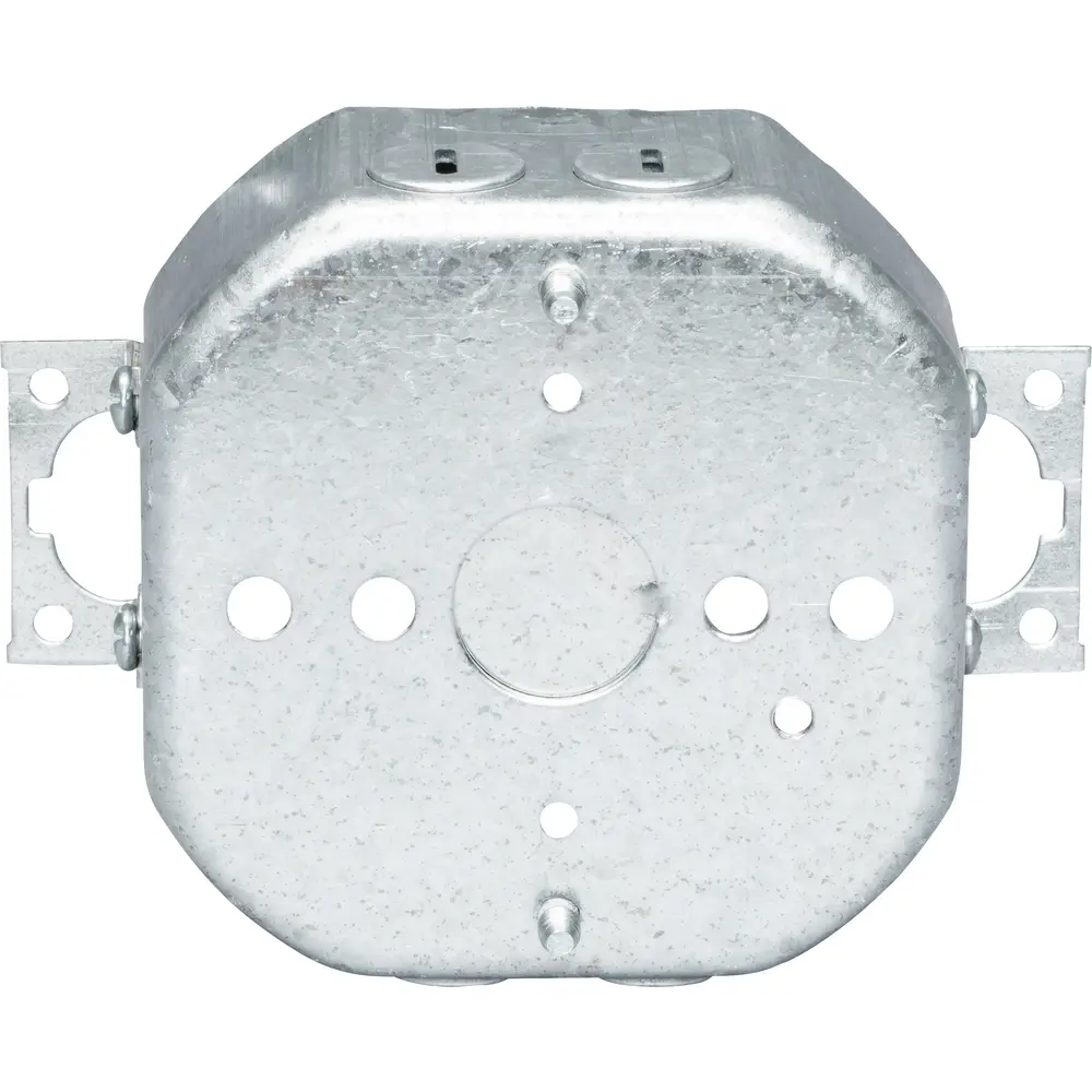 4" Octagon Outlet Box, 2 Screw Ears, NM Clamps, (4) Cable, (3) 1/2" KO, 15.5 Cu. In. 1 4" Octagon Outlet Box, 2 Screw Ears, NM Clamps, (4) Cable, (3) 1/2" KO, 15.5 Cu. In.