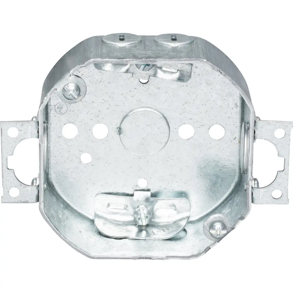 4" Octagon Outlet Box, 2 Screw Ears, NM Clamps, (4) Cable, (3) 1/2" KO, 15.5 Cu. In. 2 4" Octagon Outlet Box, 2 Screw Ears, NM Clamps, (4) Cable, (3) 1/2" KO, 15.5 Cu. In.