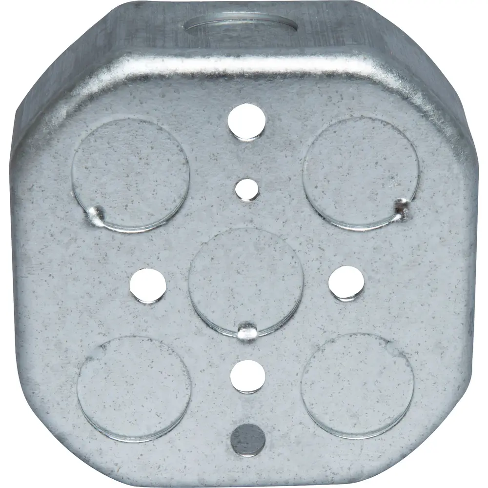 4" Octagon Outlet Box, (9) 1/2" KO, 15.5 Cu. In. 1 4" Octagon Outlet Box, (9) 1/2" KO, 15.5 Cu. In.