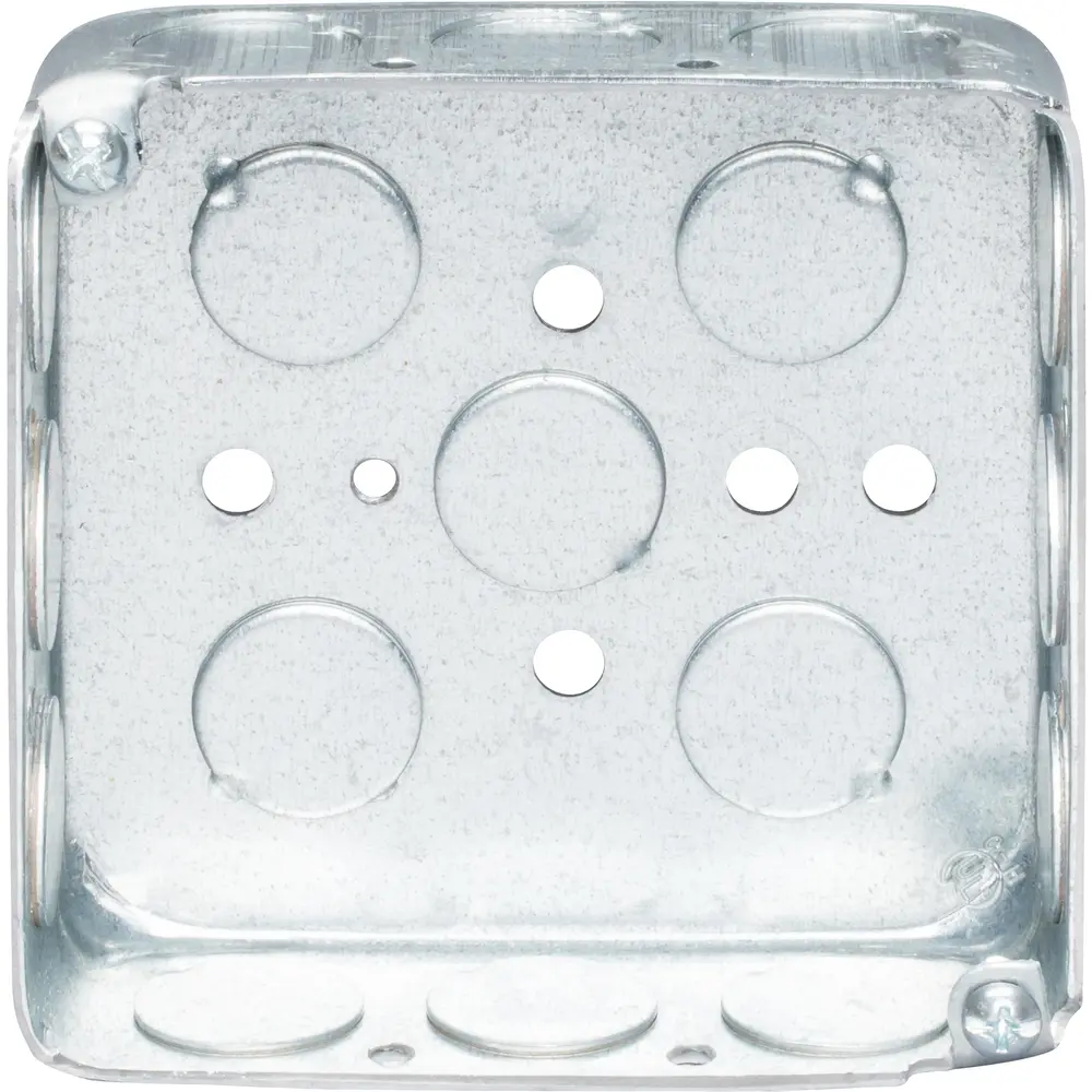 4" Square Device Outlet Box, (17) 1/2" KO, 18 Cu. In., Steel
