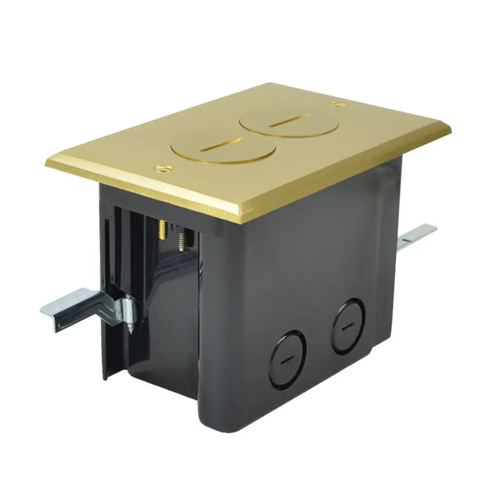 Rectangular Floor Box Assembly, Brass Duplex Device Cover, 24.5 Cu. In.