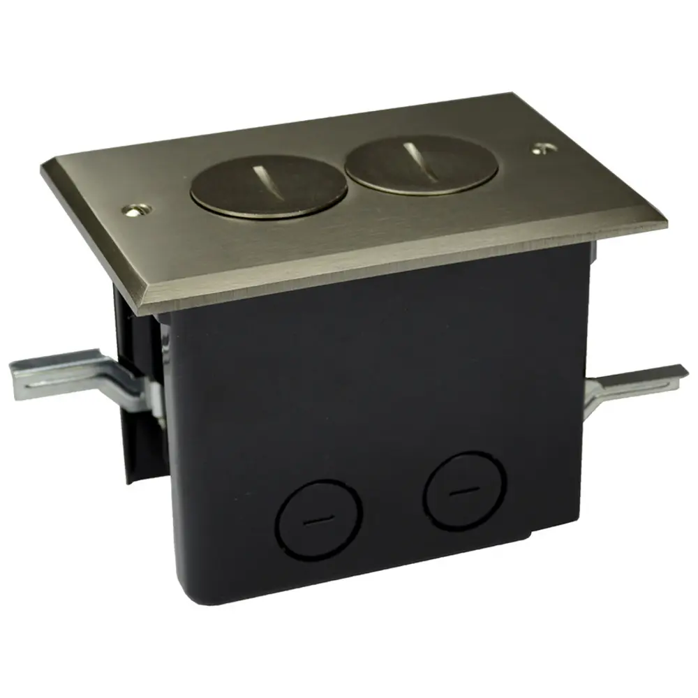 Rectangular Floor Box Assembly, Nickel Plated Brass Duplex Device Cover, 24.5 Cu. In.