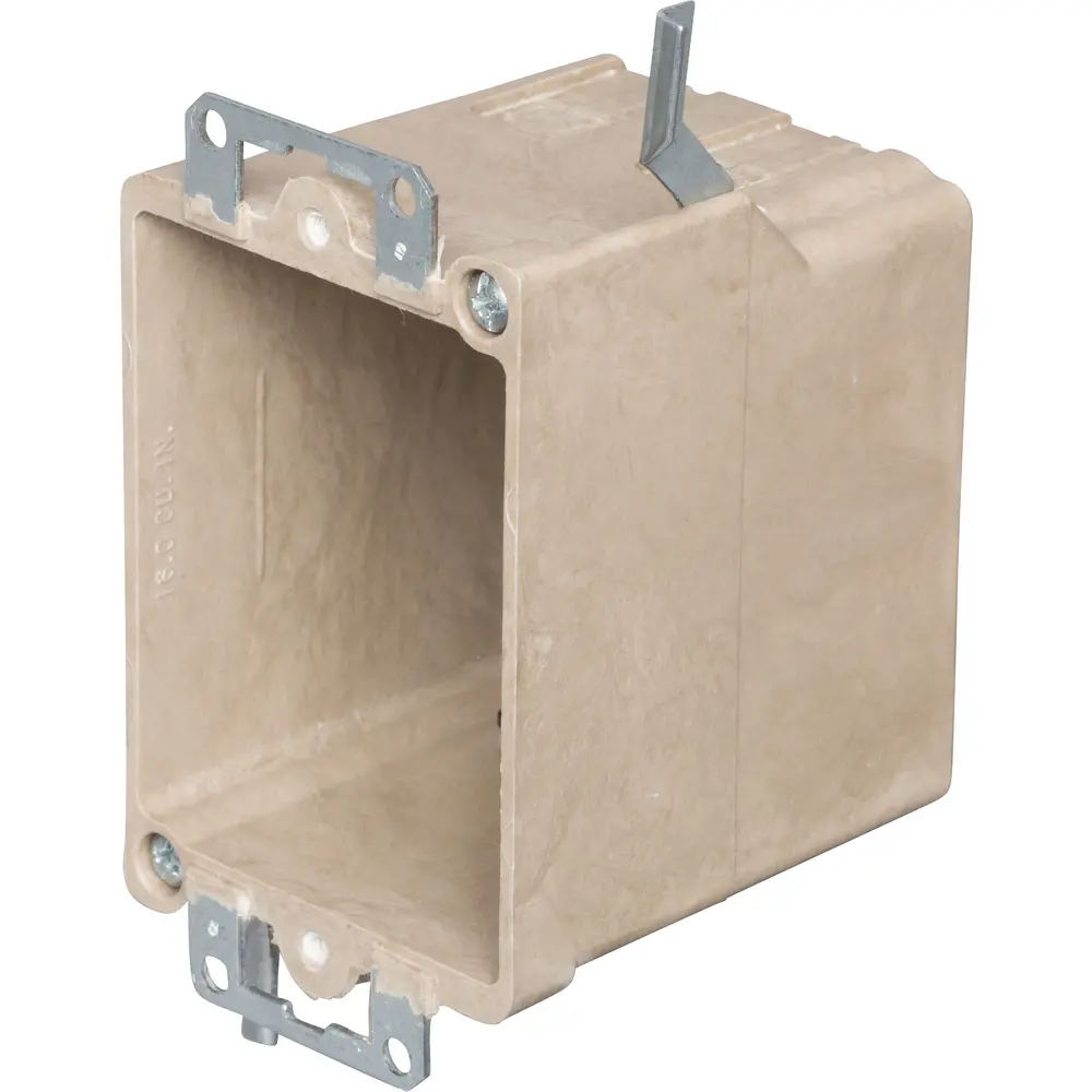 Single-Gang Electrical Box Metal Wing Bracket/Nonmetal Ear, 16 Cu. In., Off White