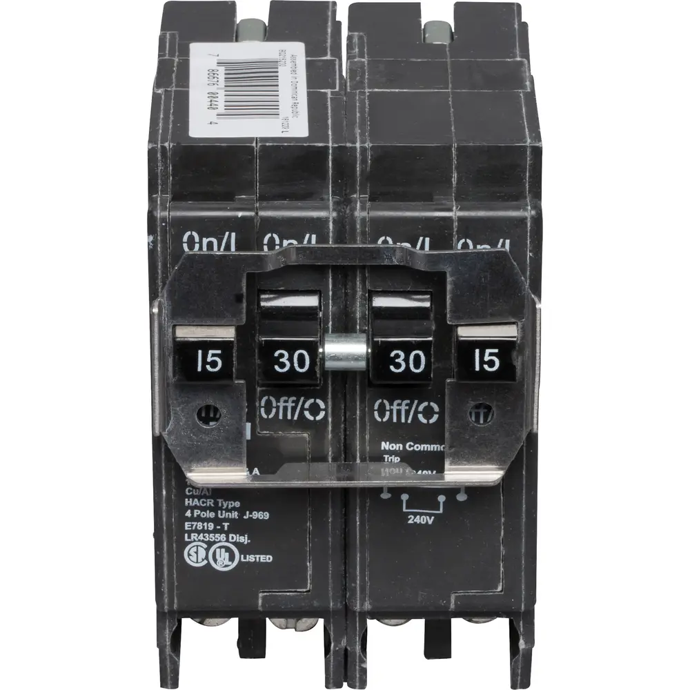 (1) 2P 15A, (1) 2P 30A, 120/240 VAC BQ Tandem Plug-In Circuit Breaker