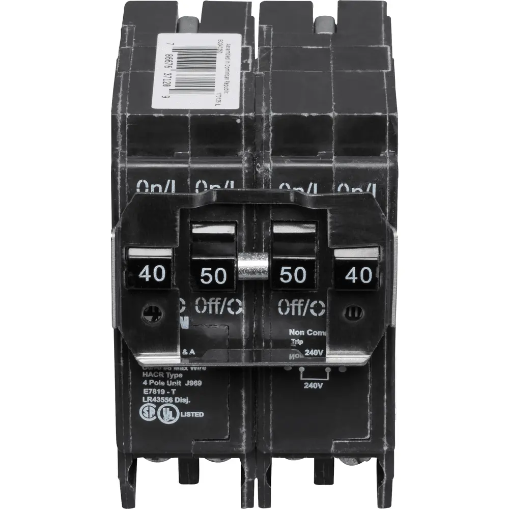 (1) 2P 40 A, (1) 2P 50 A, 120/240 VAC BQ Tandem Plug-In Circuit Breaker