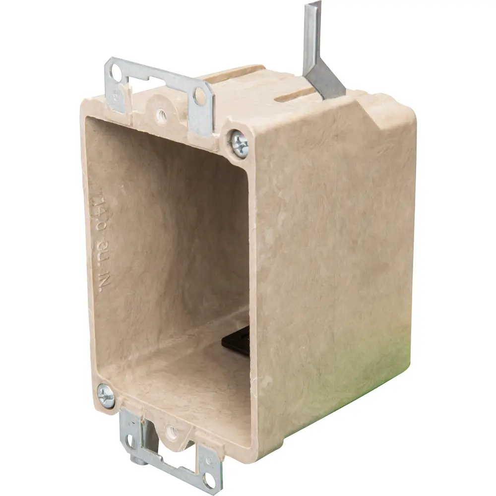 Single-Gang Electrical Box w/ Metal Wing Bracket, 14 Cu. In., Off White