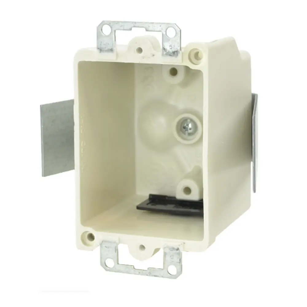 Single-Gang Electrical Box w/ Snap Bracket/Metal Ear, 14 Cu. In., Beige 3 Single-Gang Electrical Box w/ Snap Bracket/Metal Ear, 14 Cu. In., Beige