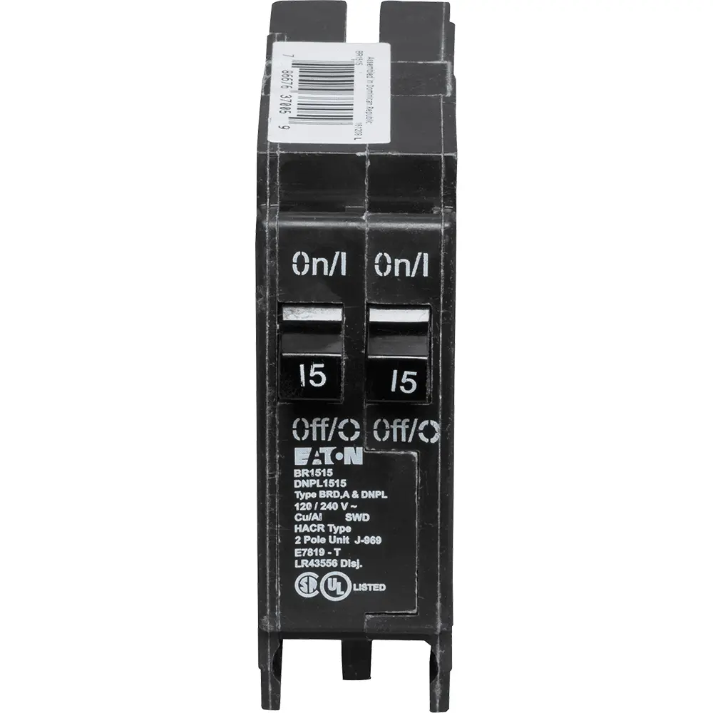 (2) 1P 15 A, 120/240 VAC BR Tandem Plug-In Circuit Breaker