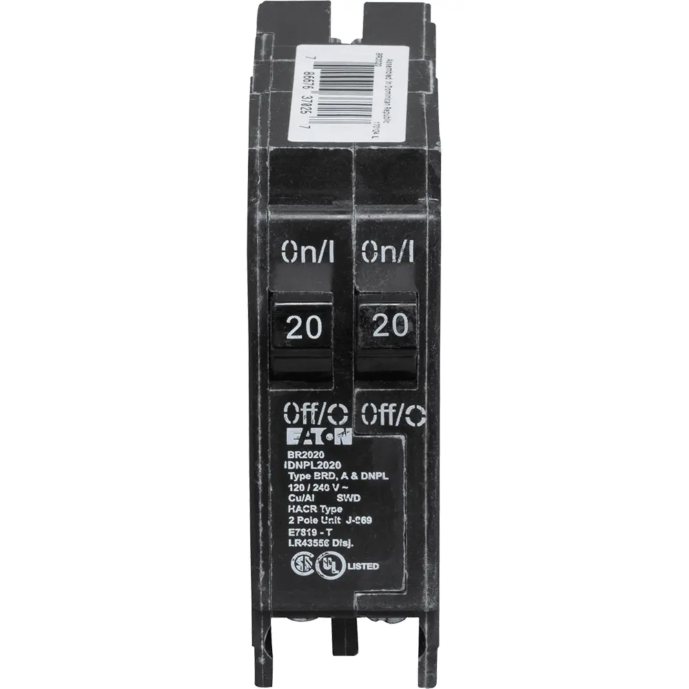 (2) 1P 20 A, 120/240 VAC BR Tandem Plug-In Circuit Breaker