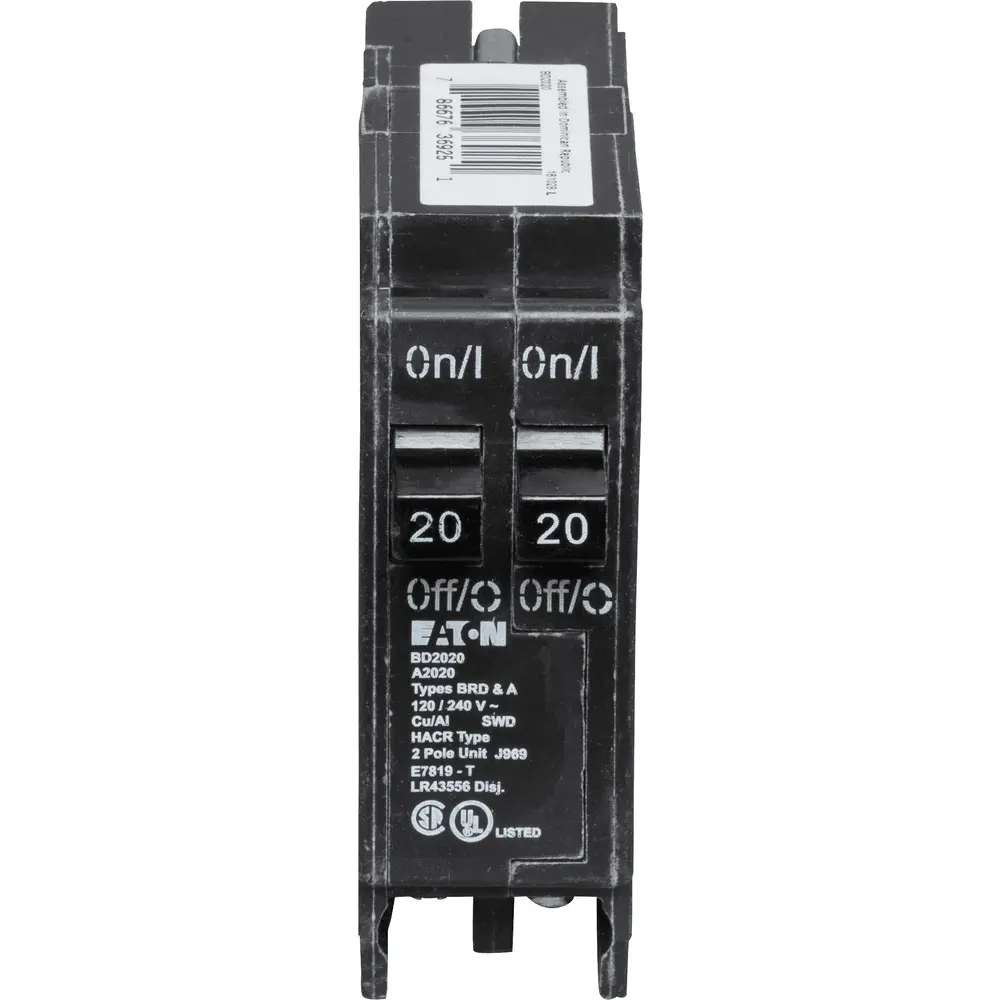 (2) 1P 20 A, 120 VAC BD Tandem Plug-In Circuit Breaker
