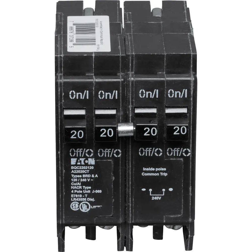 (2) 1P 20 A, (1) 2P 20 A, 120/240 VAC BQC Tandem Plug-In Circuit Breaker