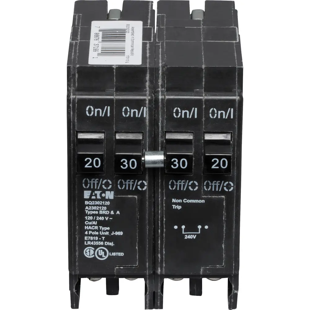 (2) 1P 20A, (1) 2P 50A, 120/240 VAC BQ Tandem Plug-In Circuit Breaker