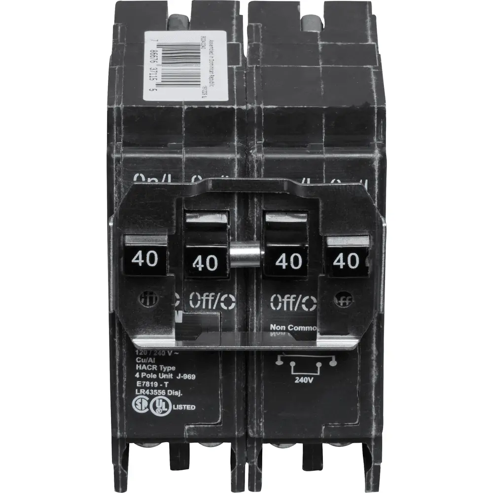 (2) 2P 40 A, 120/240 VAC BQ Tandem Plug-In Circuit Breaker