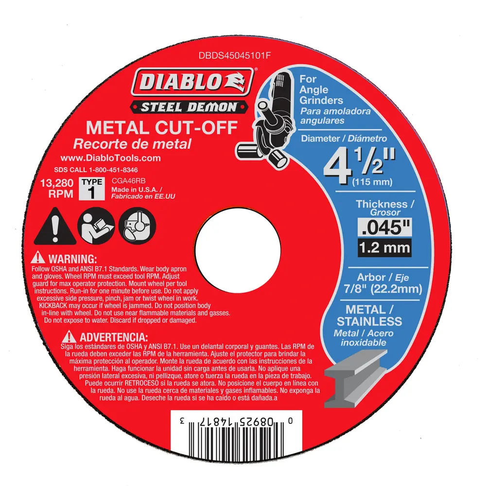 4-1/2" Type 1 Steel Demon™ Metal Cut-Off Disc 1 4-1/2" Type 1 Steel Demon™ Metal Cut-Off Disc