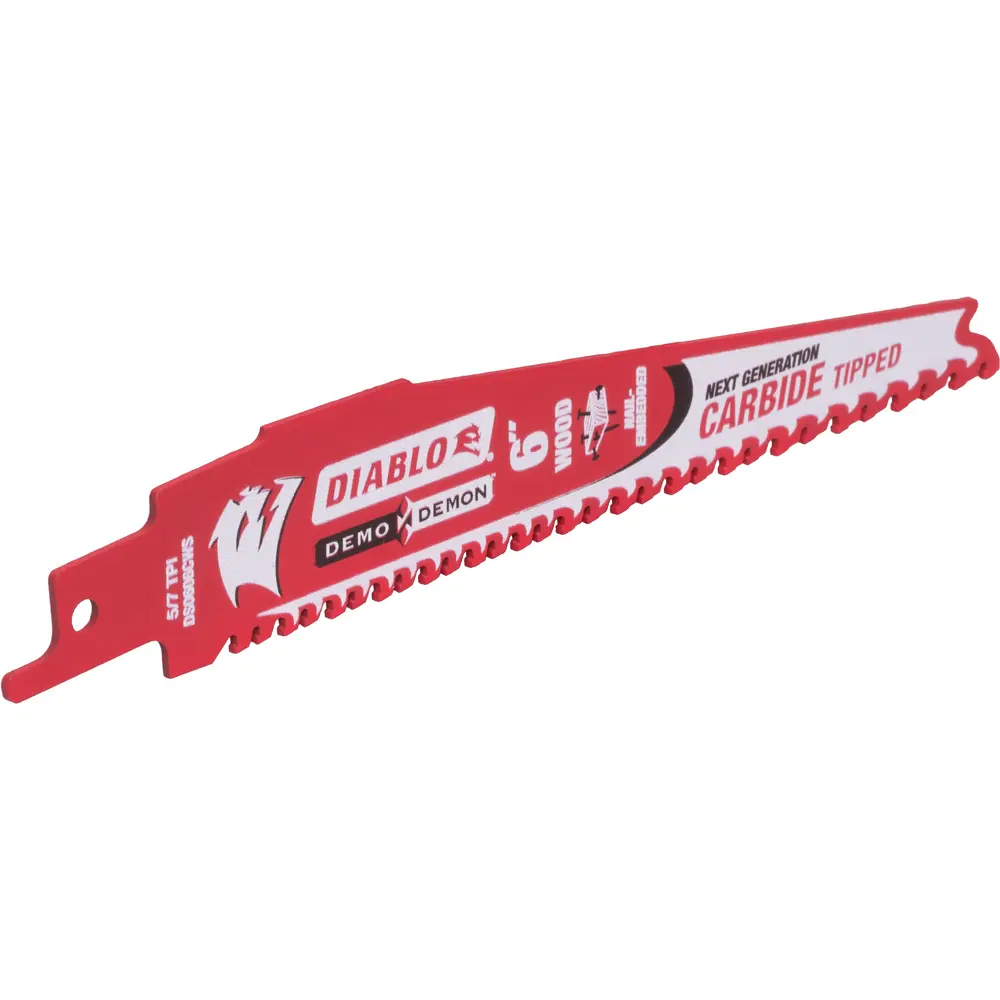 6" 5/7 TPI Demo Demon™ Carbide Teeth Reciprocating Saw Blade, Nail-Embedded Wood 3 6" 5/7 TPI Demo Demon™ Carbide Teeth Reciprocating Saw Blade, Nail-Embedded Wood