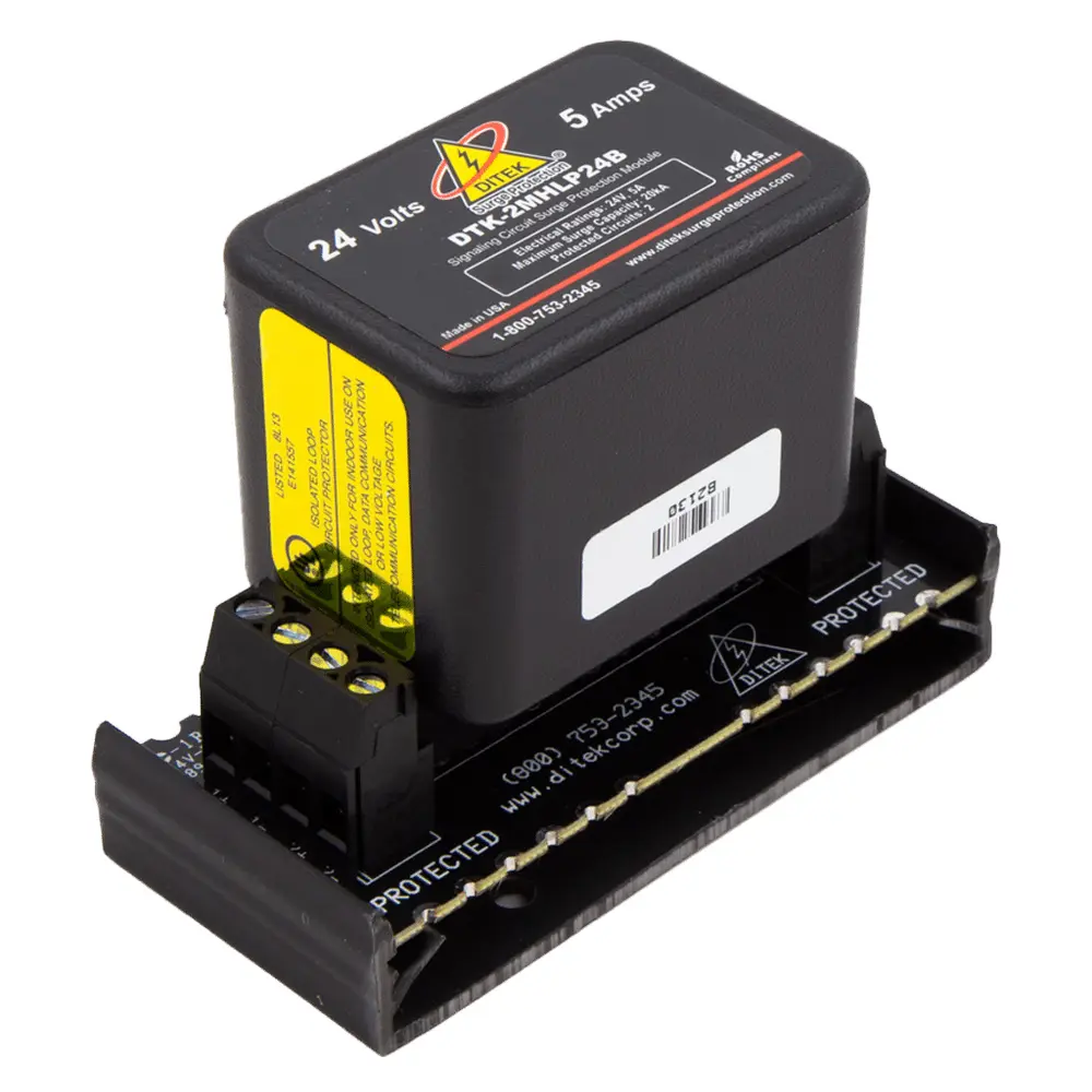 Data and Signaling Circuit Surge Protector with Snap-Track Base, 24 VAC/VDC Service Voltage, Short to Ground