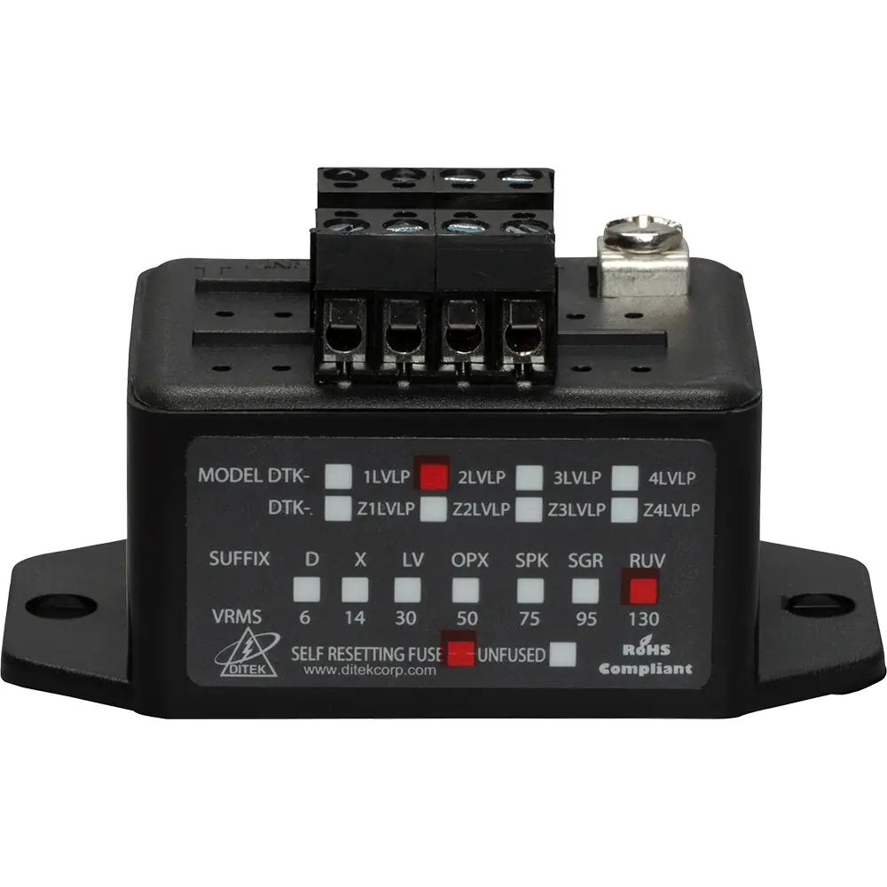 Low Voltage Surge Protector, 2 Pair, 22 AWG to 16 AWG, 15A Sneak Current Protection