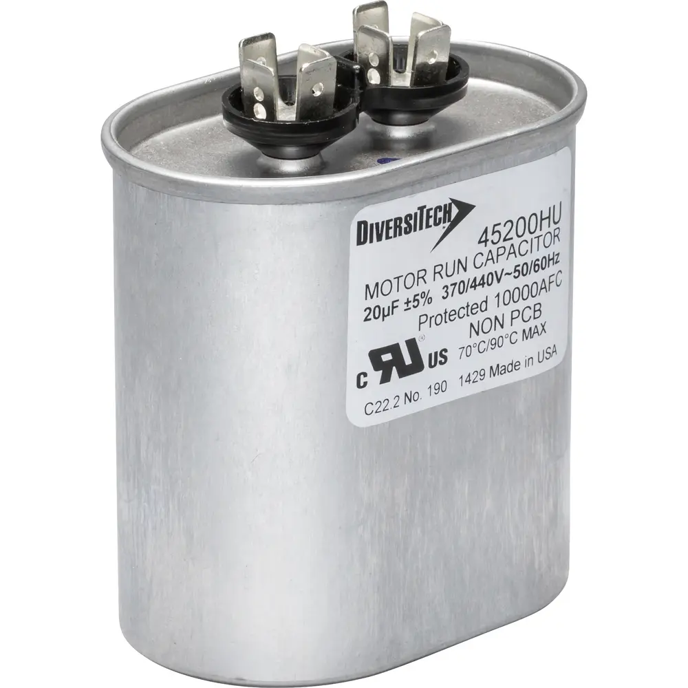 Motor Run Capacitor, 370/440 VAC, Oval, 20µF 1 Motor Run Capacitor, 370/440 VAC, Oval, 20µF