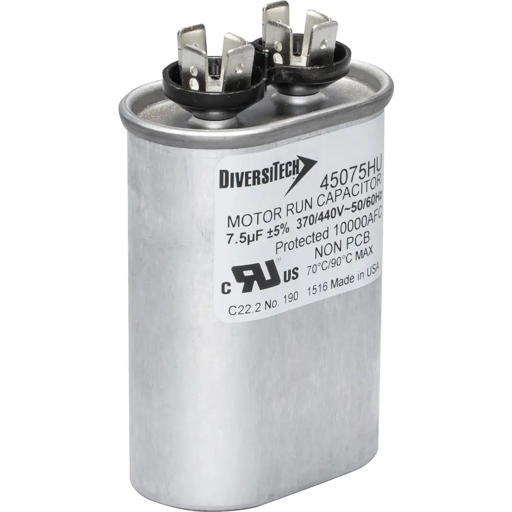 Motor Run Capacitor, 370/440 VAC, Oval, 7.5µF