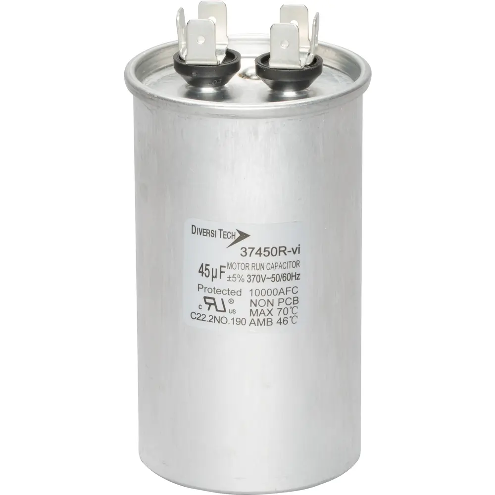 Motor Run Capacitor, 370 VAC, Round, 45µF