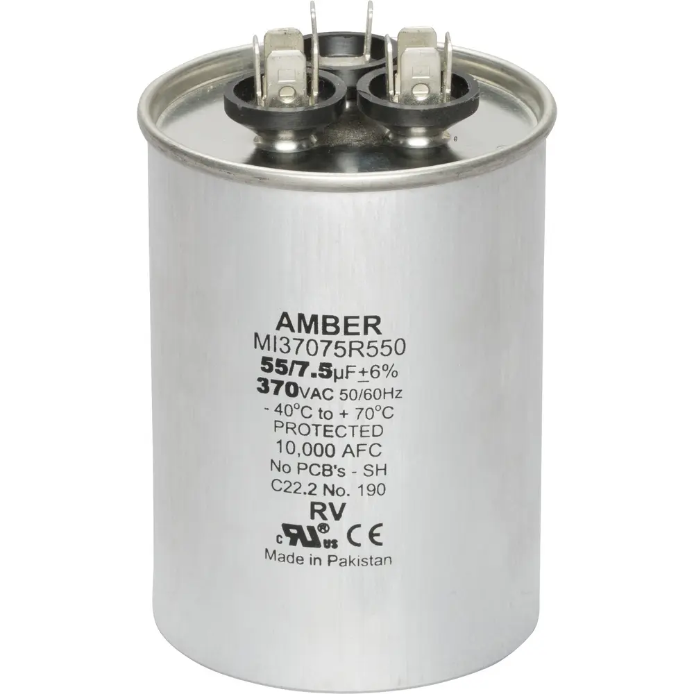 Motor Run Capacitor, 370 VAC, Round, 55+7.5µF