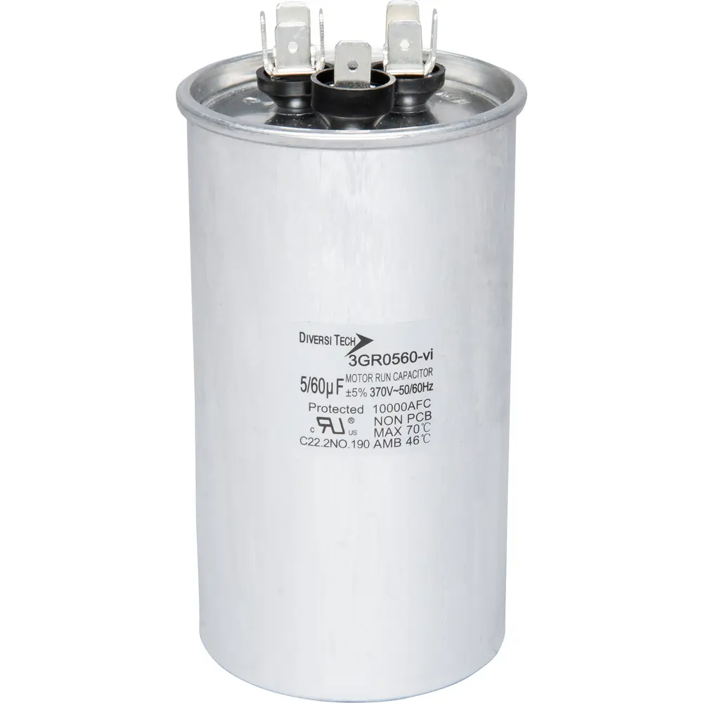 Motor Run Capacitor, 370 VAC, Round, 60+5µF