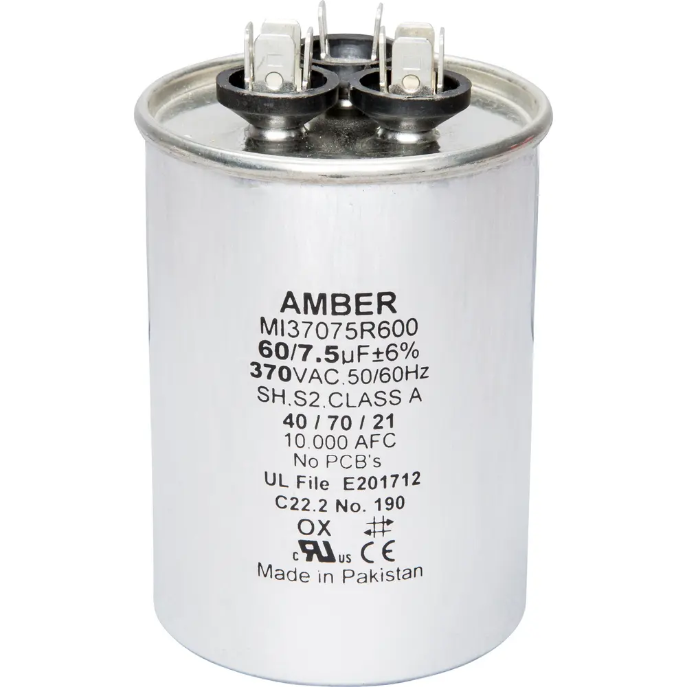 Motor Run Capacitor, 370 VAC, Round, 60+7.5µF