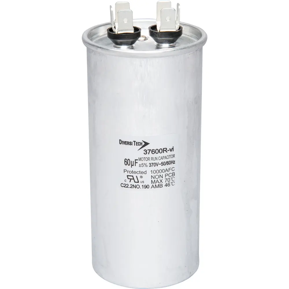 Motor Run Capacitor, 370 VAC, Round, 60µF