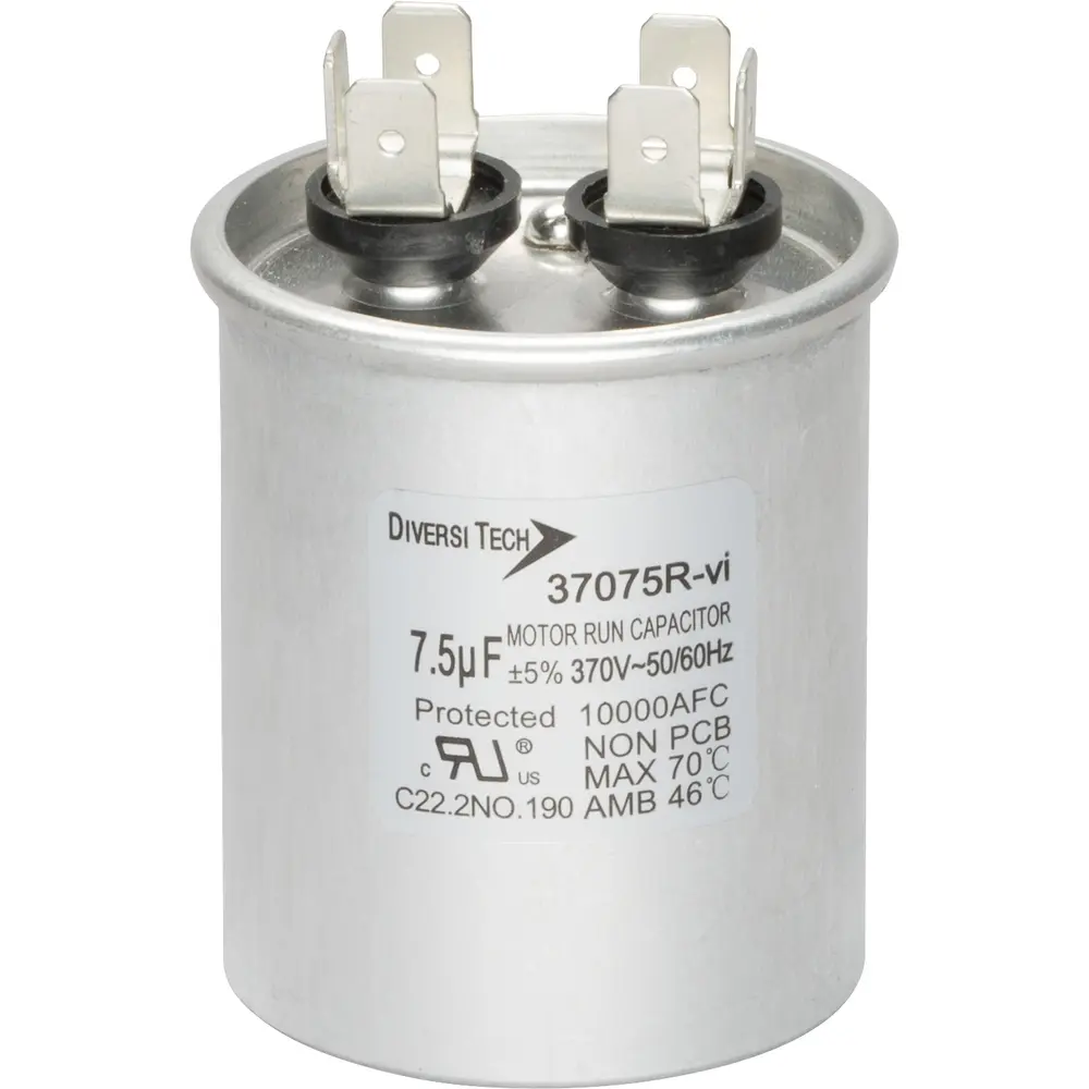 Motor Run Capacitor, 370 VAC, Round, 7.5µF