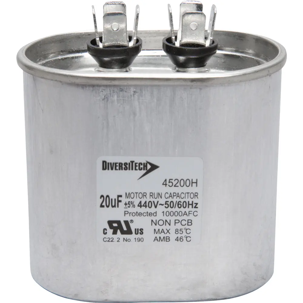 Motor Run Capacitor, 440 VAC, Oval, 20µF 2 Motor Run Capacitor, 440 VAC, Oval, 20µF