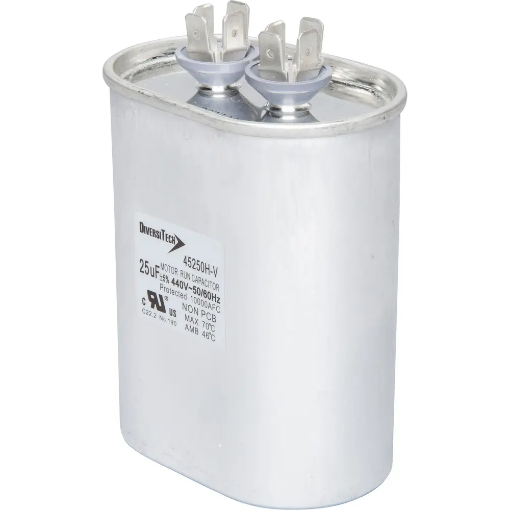 Motor Run Capacitor, 440 VAC, Oval, 25µF