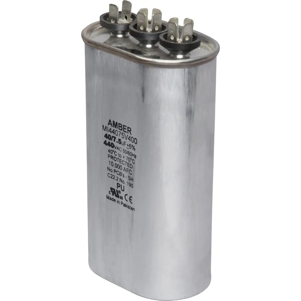 Motor Run Capacitor, 440 VAC, Oval, 40+7.5µF 1 Motor Run Capacitor, 440 VAC, Oval, 40+7.5µF