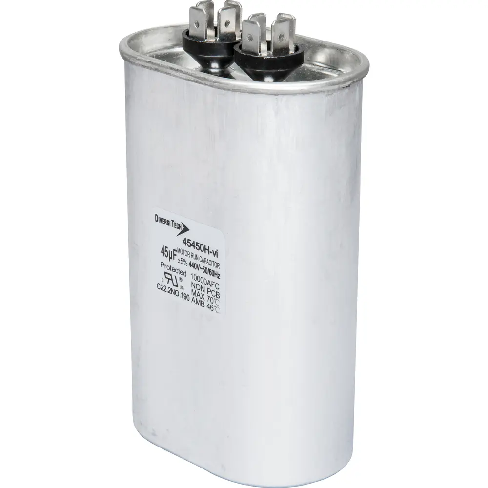 Motor Run Capacitor, 440 VAC, Oval, 45µF