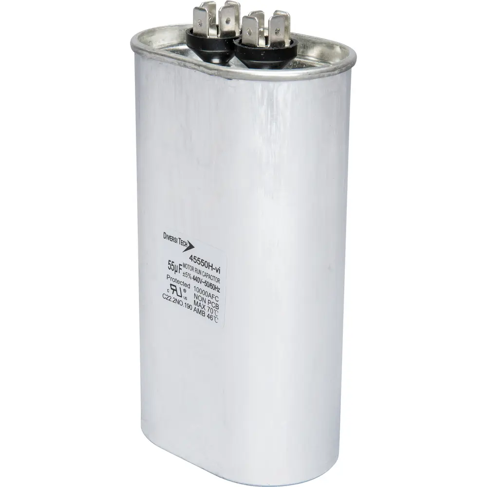 Motor Run Capacitor, 440 VAC, Oval, 55µF