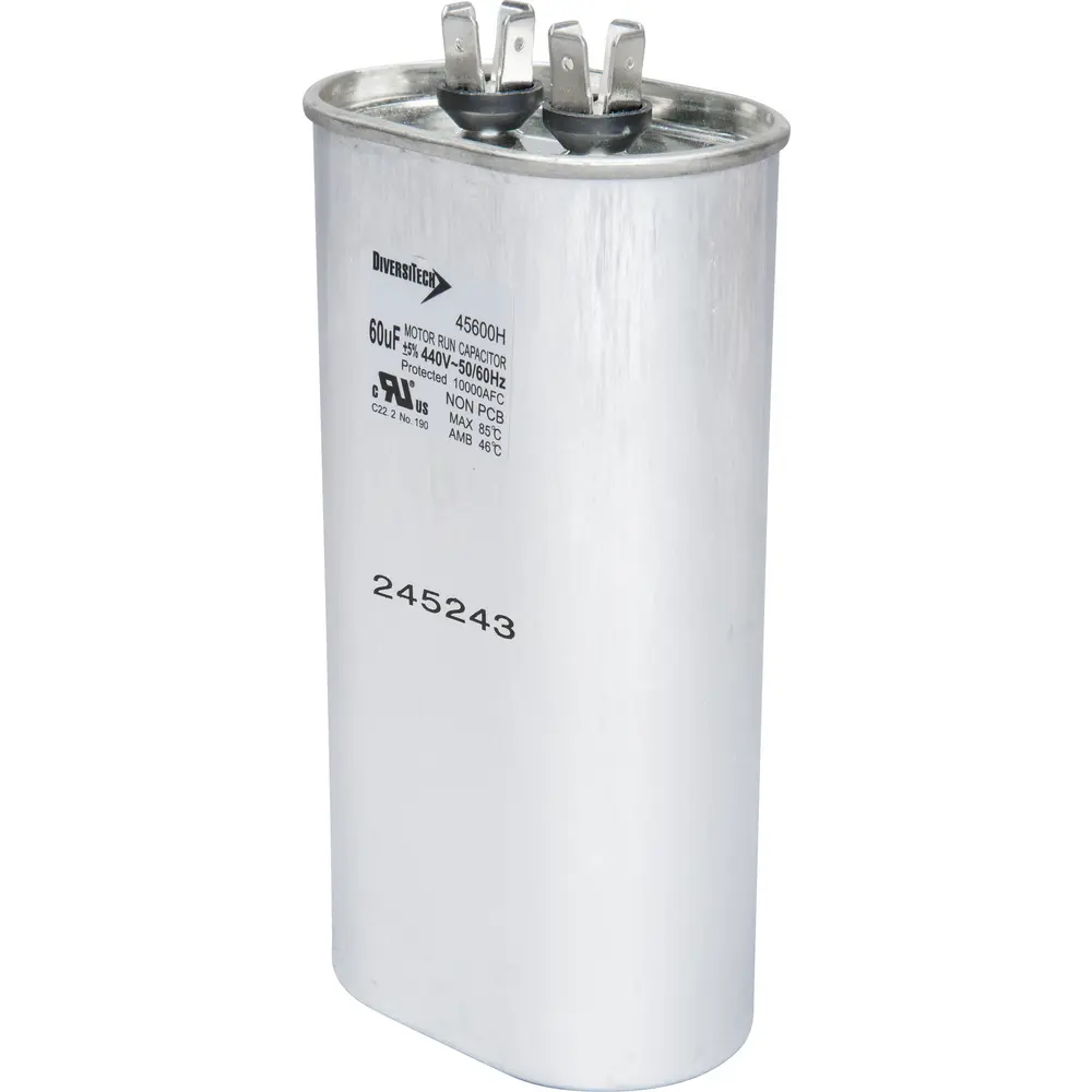 Motor Run Capacitor, 440 VAC, Oval, 60µF 1 Motor Run Capacitor, 440 VAC, Oval, 60µF