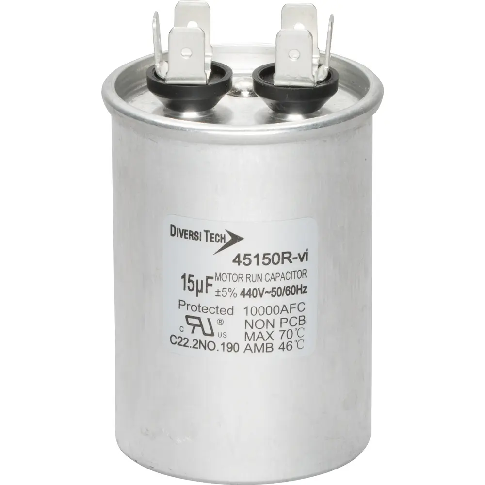 Motor Run Capacitor, 440 VAC, Round, 15µF 1 Motor Run Capacitor, 440 VAC, Round, 15µF
