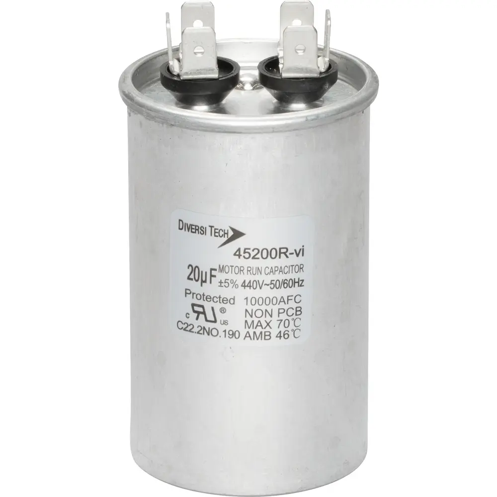Motor Run Capacitor, 440 VAC, Round, 20µF