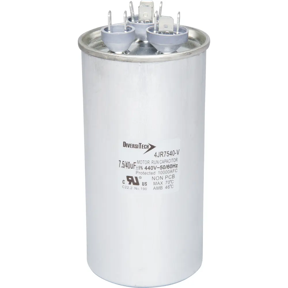 Motor Run Capacitor, 440 VAC, Round, 40+7.5µF
