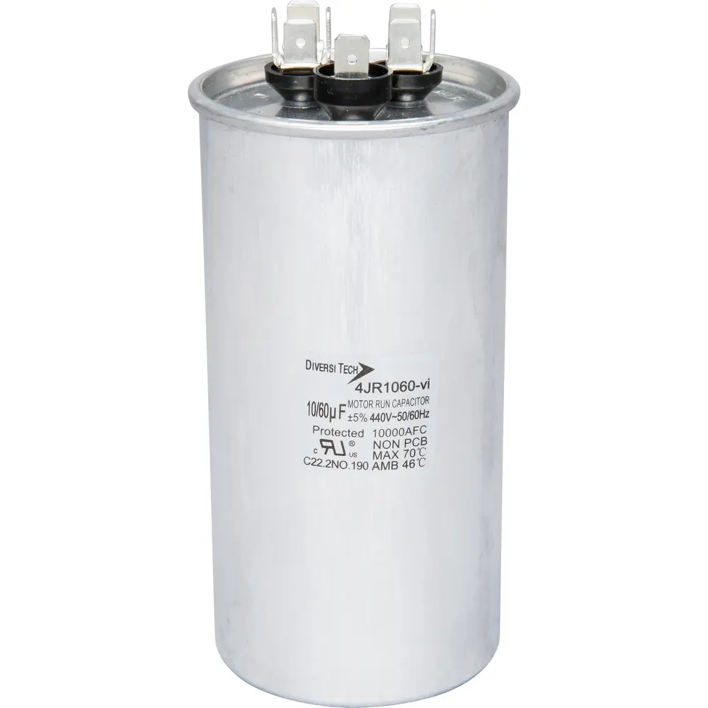 Motor Run Capacitor, 440 VAC, Round, 60+10µF