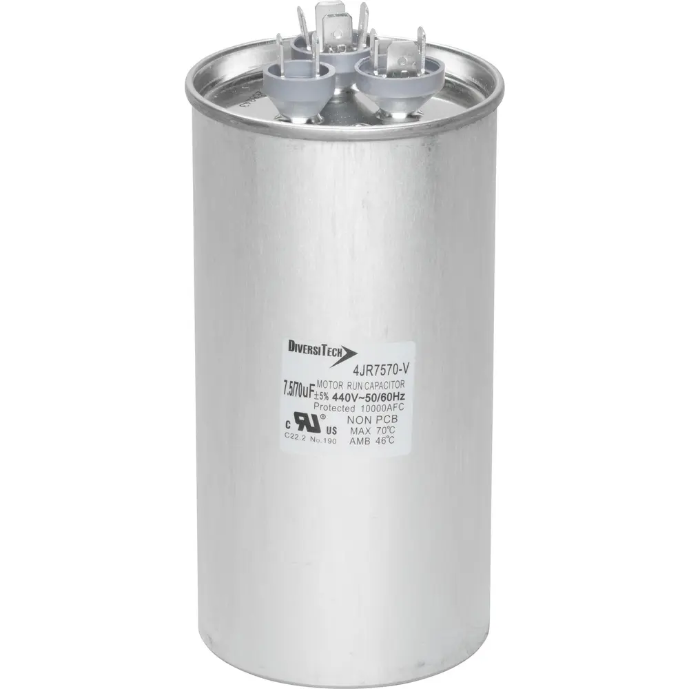 Motor Run Capacitor, 440 VAC, Round, 70+7.5µF