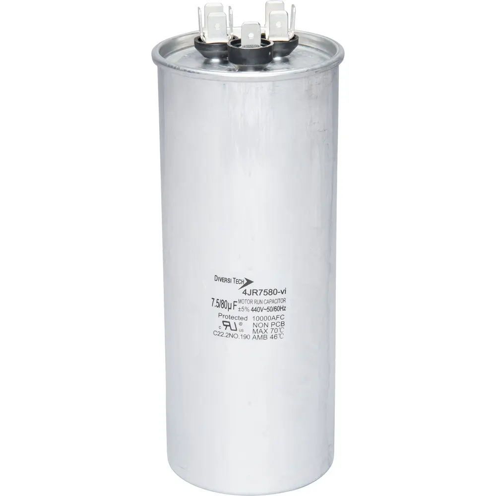 Motor Run Capacitor, 440 VAC, Round, 80+7.5µF