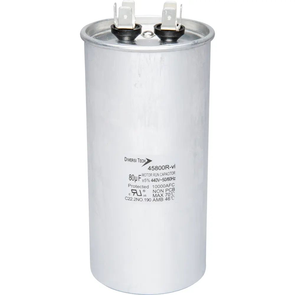 Motor Run Capacitor, 440 VAC, Round, 80µF 1 Motor Run Capacitor, 440 VAC, Round, 80µF
