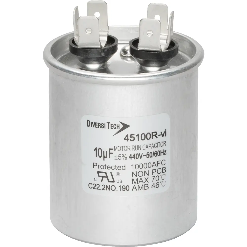 Motor Run Capacitor, Round, 10µf, 440 VAC