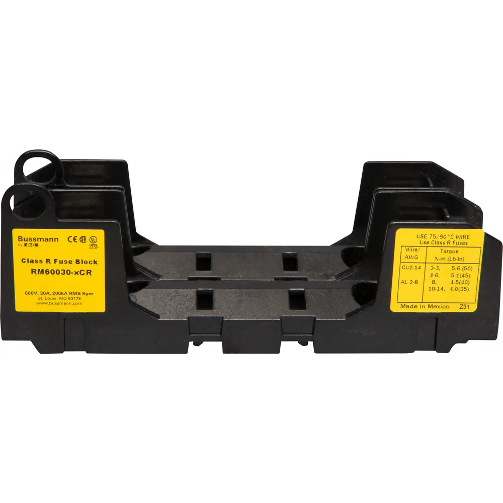 1/2 A to 30 A Class R Fuse Block, 2 Pole, 600 VAC