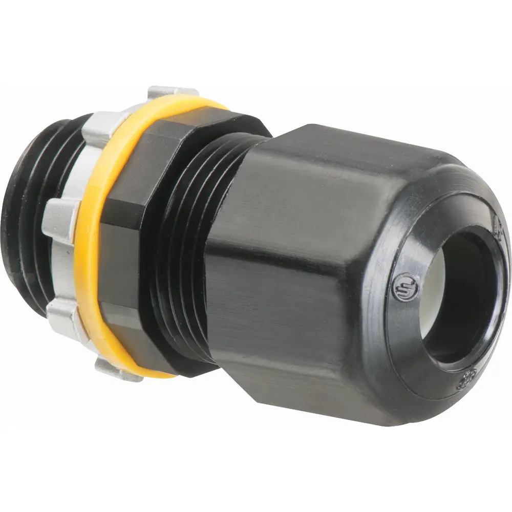 1/2" Low-Profile Strain Relief Non-Metallic Cord Connector, 0.200" - 0.485", Black
