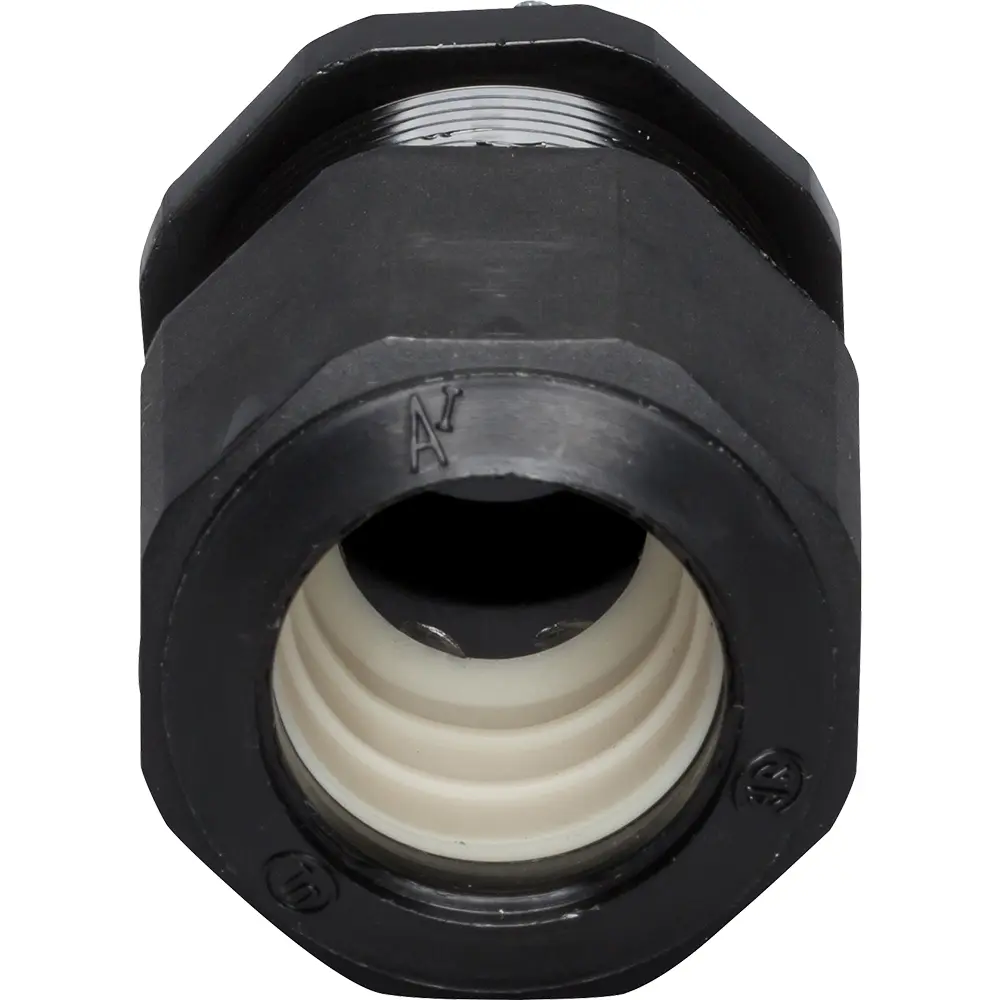 1/2" Low-Profile Strain Relief Non-Metallic Cord Connector, 0.385" - 0.75", Black