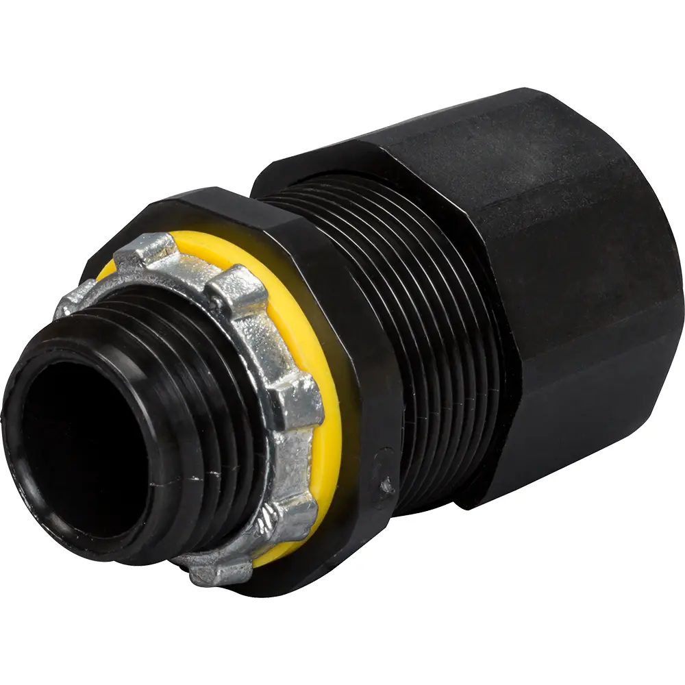 1/2" Low-Profile Strain Relief Non-Metallic Cord Connector, 0.385" - 0.75", Black