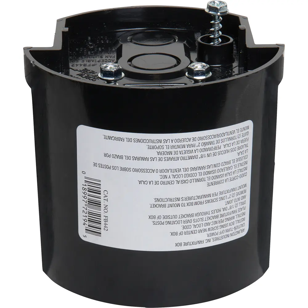 13.4 Cu. In. Screw-On L-Shaped Fan and Fixture Box, Black, Plastic