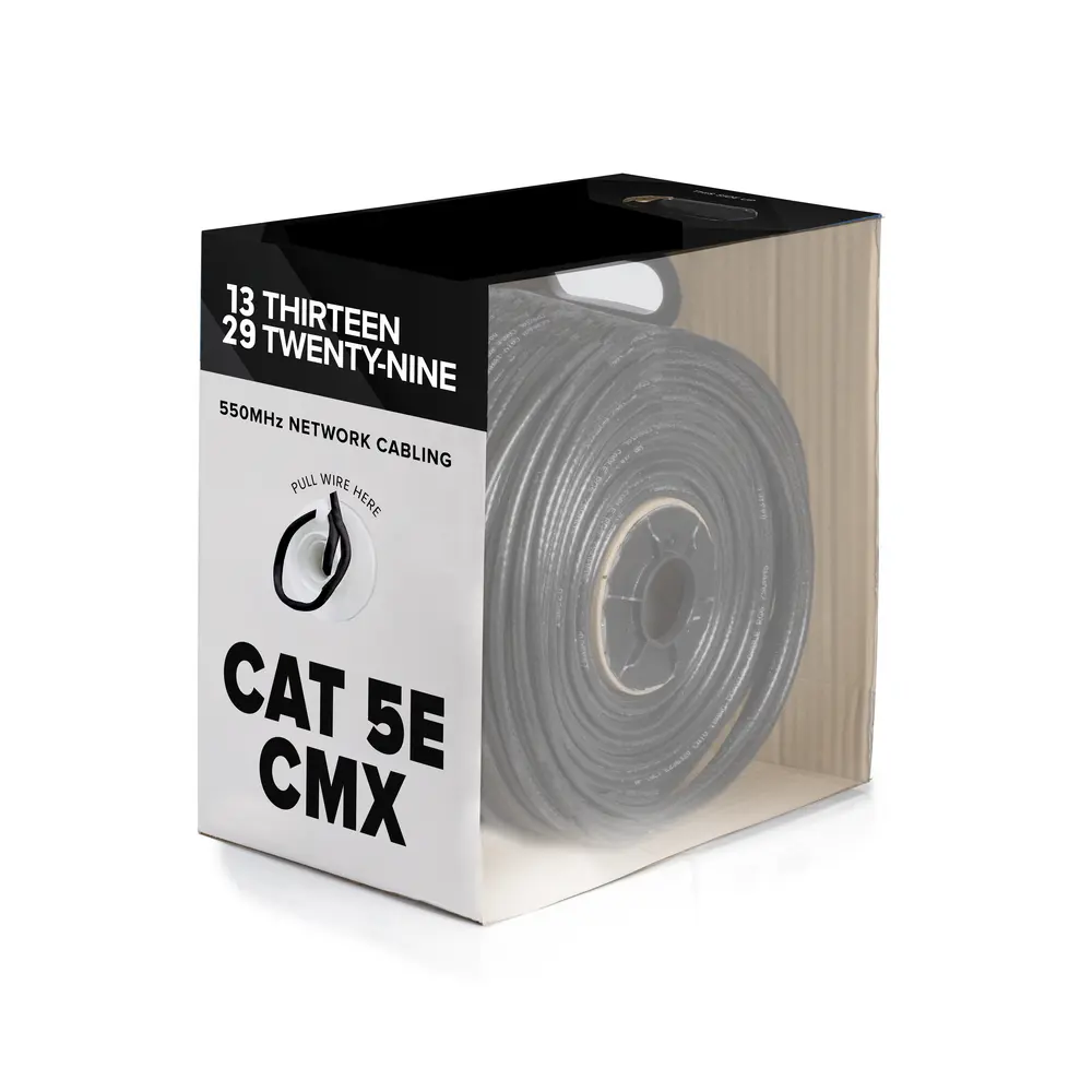 1000' Cat5e, Black, 24 AWG, 4 Pair, Unshielded, Solid, Copper