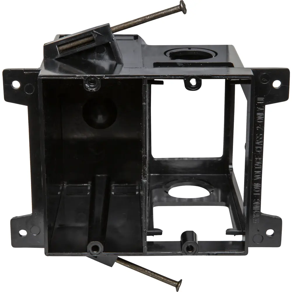 2-Gang Power and Low Voltage Box for New Construction, 1/2" and 3/4" KO, 20 Cu. In.